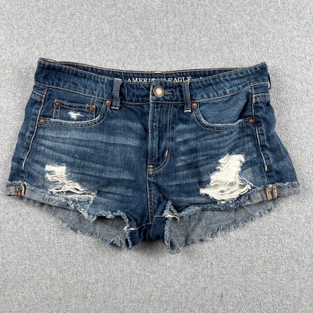 American Eagle Shorts Womens 4 Low Rise Distressed Dark Wash Denim Cutoff Jean